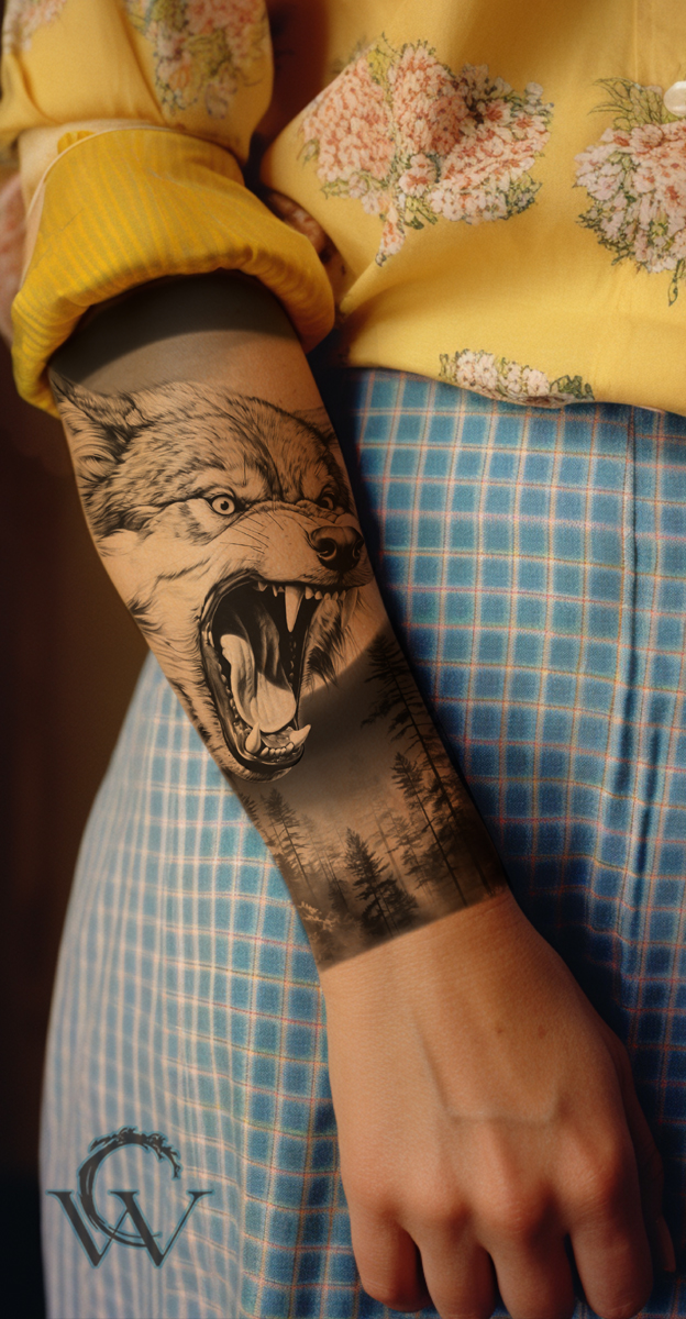 Wolf forest tattoo half sleeve concept