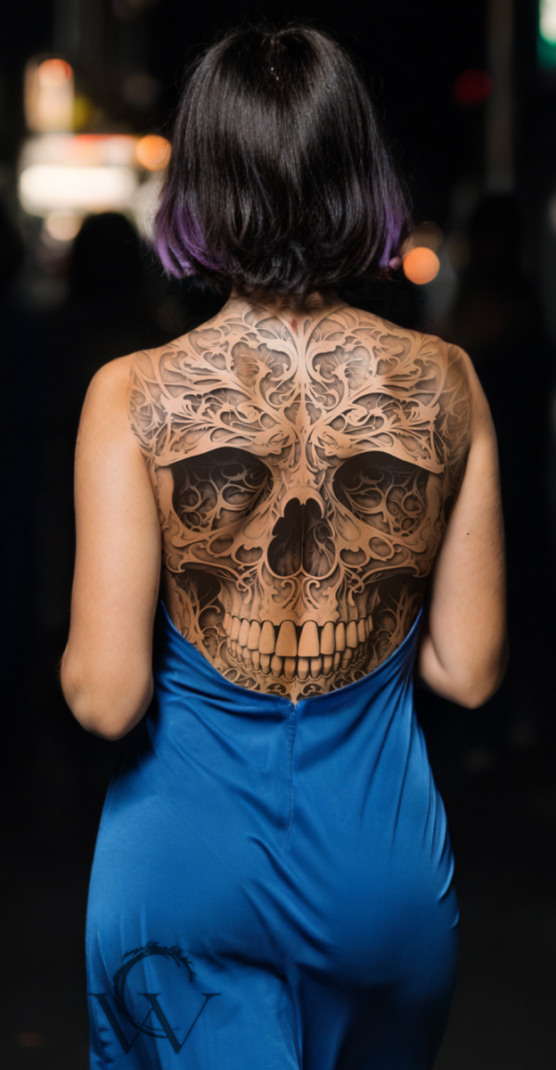 skull back tattoo concept