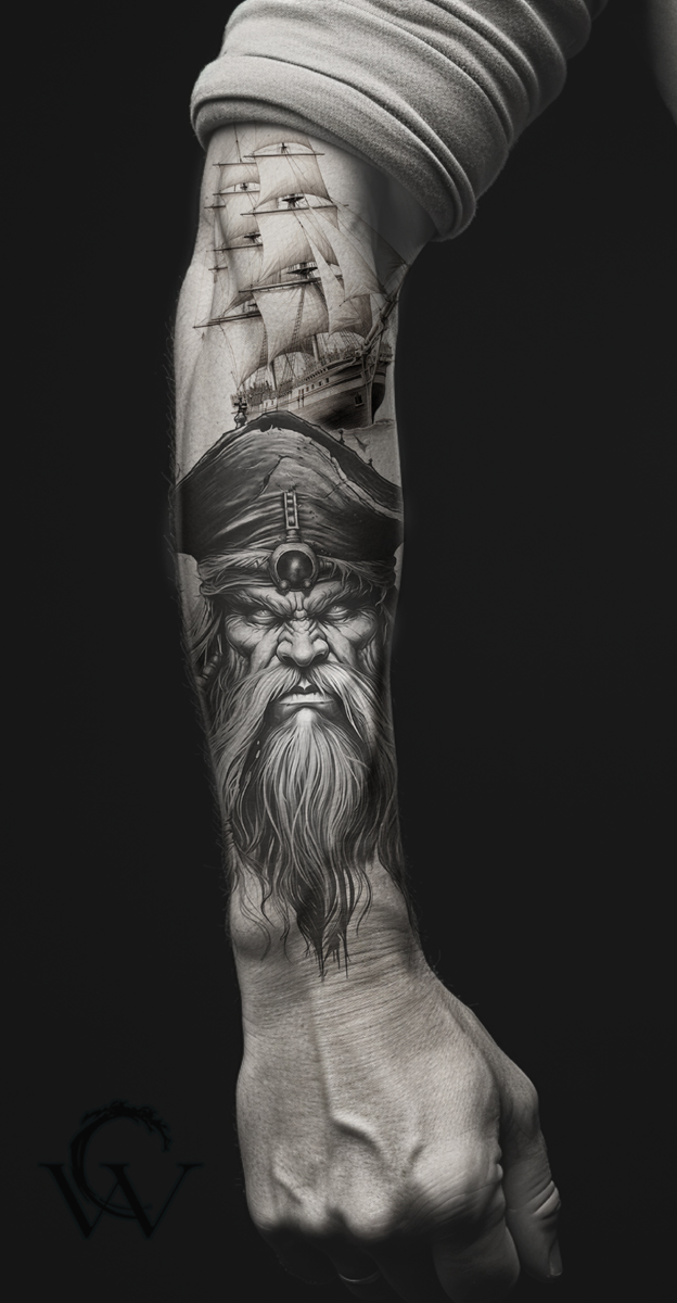 pirate tattoo sleeve design, Mississippi