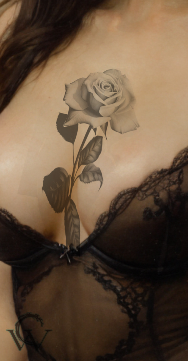 rose sternum tattoo